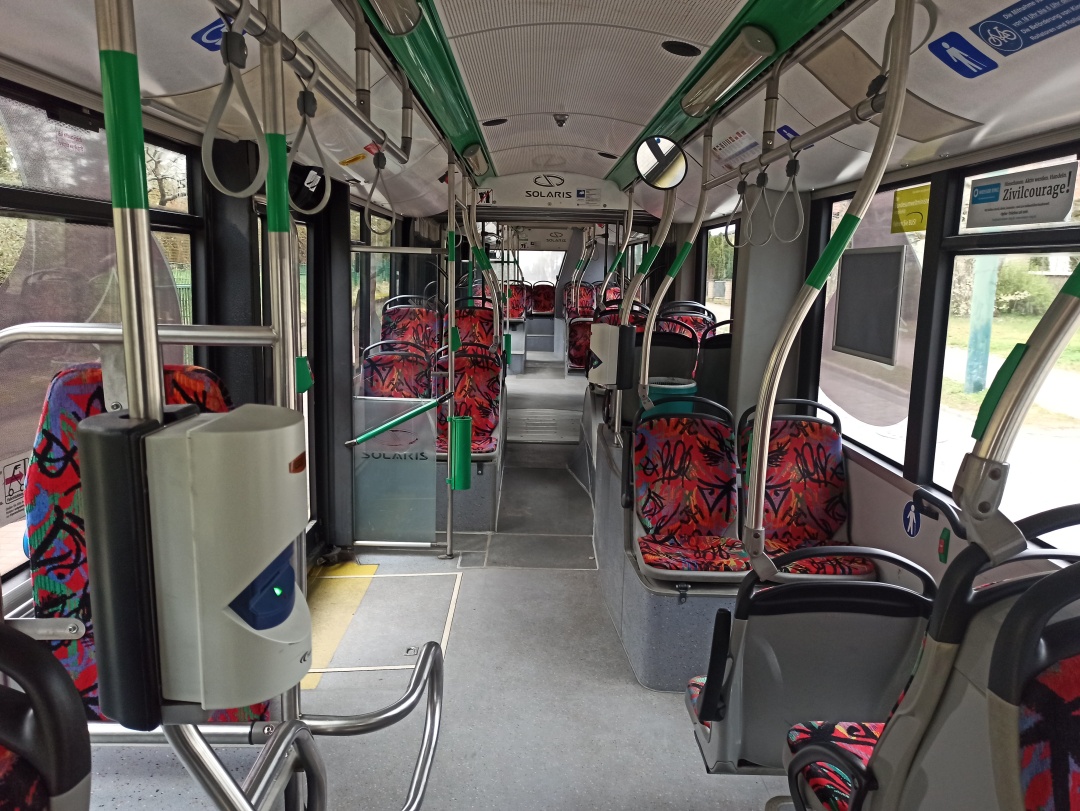 Articulated trolleybus no. 051 of the Polish type Solaris Trollino 18 AC - front interior view